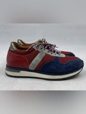 Moncler Horace Tricolor Burgundy/Navy/Gray Suede-Trim Sneakers Men's Sz 40